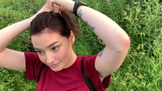 public outdoor blowjob with creampie from shy girl in the bushes – Olivia Moore