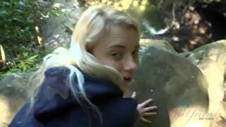 Blonde teen gets fucked and sucks cock in a forest (Riley Star)