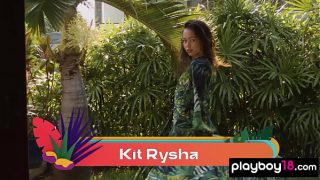 Petite Filipina babe Kit Rysha presenting a sensual striptease outdoor