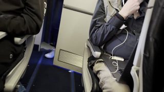 AIRPLANE TOILET: Girl gets naked and masturbates to big ORGASM in PUBLIC toilet on plane