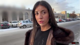 Girl in fur coat jerked off and sucked my dick in the parking lot and walked around with cum on her face – Cumwalk
